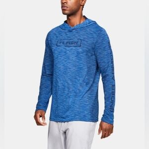 Under Armor Fish Heather Blue Fitted Coupe Heat Gear Hooded Top M